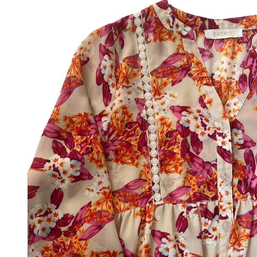 Entro In Bloom Taupe Floral Babydoll Dress sz S - Picture 7 of 9